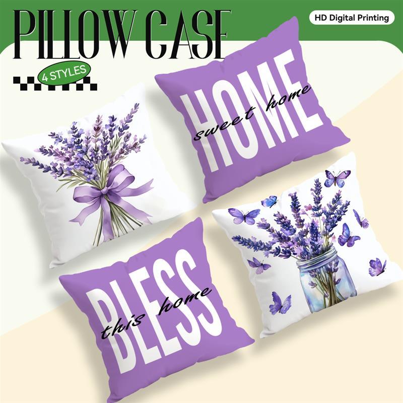 Watercolor Lavender Cushion Pillowcase Printed Polyester 45X45Cm Throw Pillow Cover Decorative Sofa Cushion Pillowslip Decor