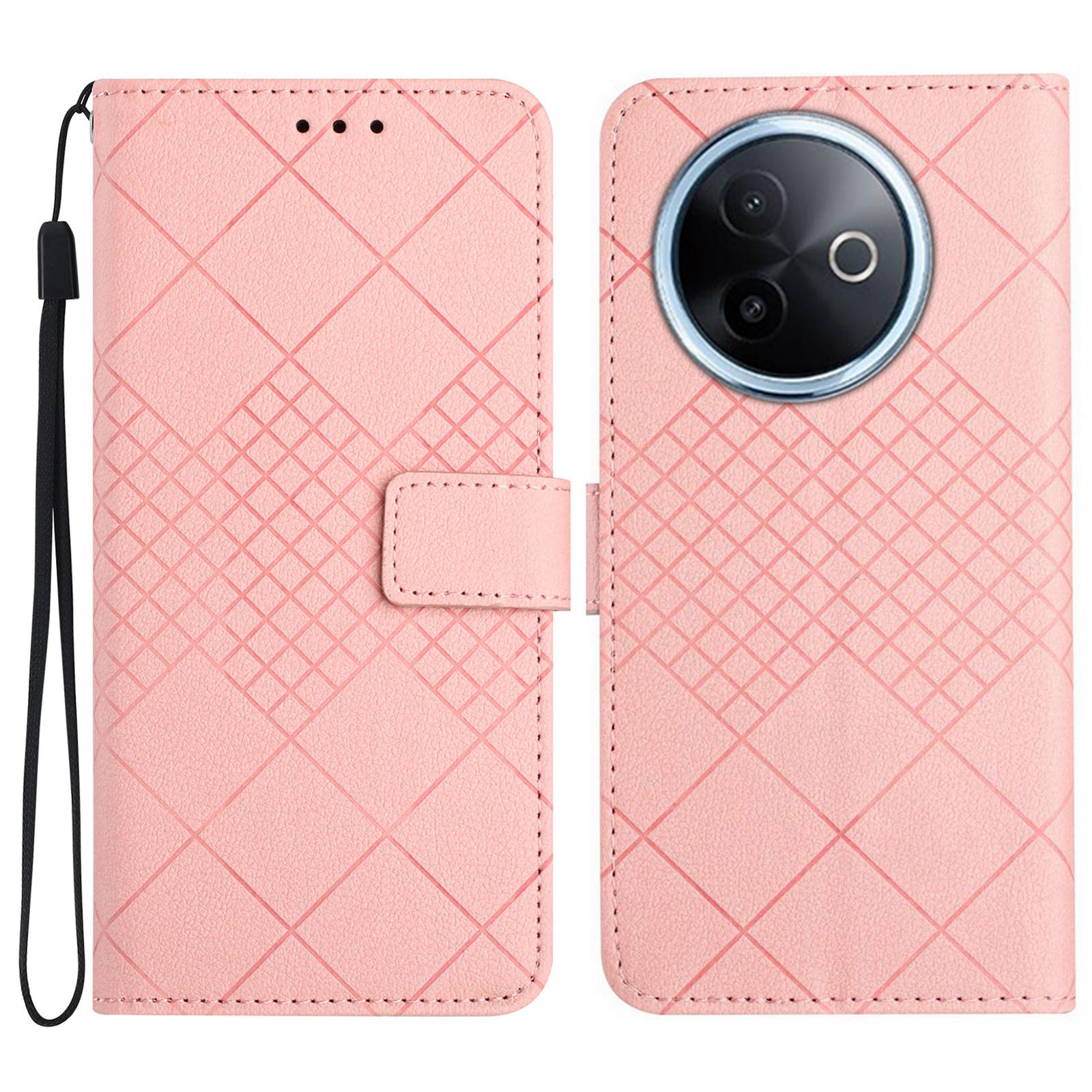 

For vivo Y39 5G Phone Case Wallet Imprint PU Leather Flip Folio Cover Pink