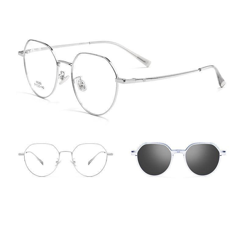 

Trendy Polarized Clip On Sunglasses Titanium Alloy Glasses Frame Women Optical Round Sunshades Eyewear серебряный