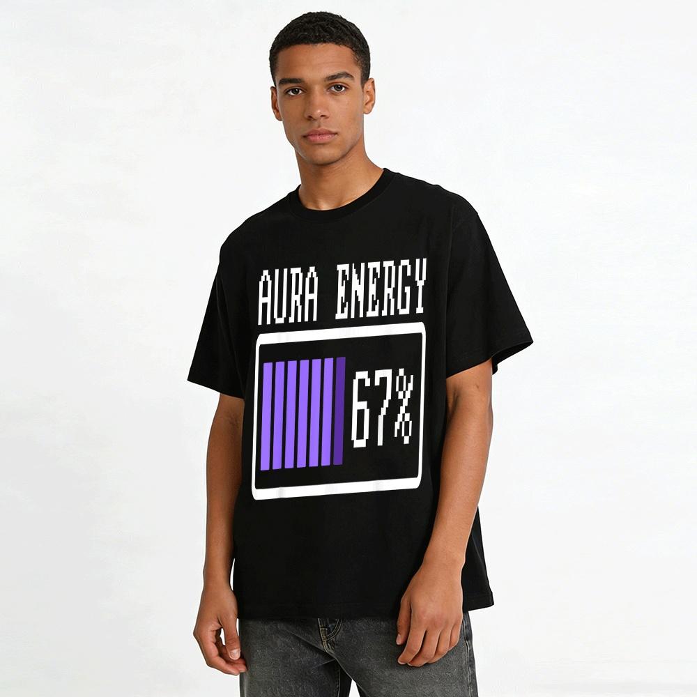 Cyber Aura Energy 67% Battery Bar Print Casual Top Pure cotton T-shirt