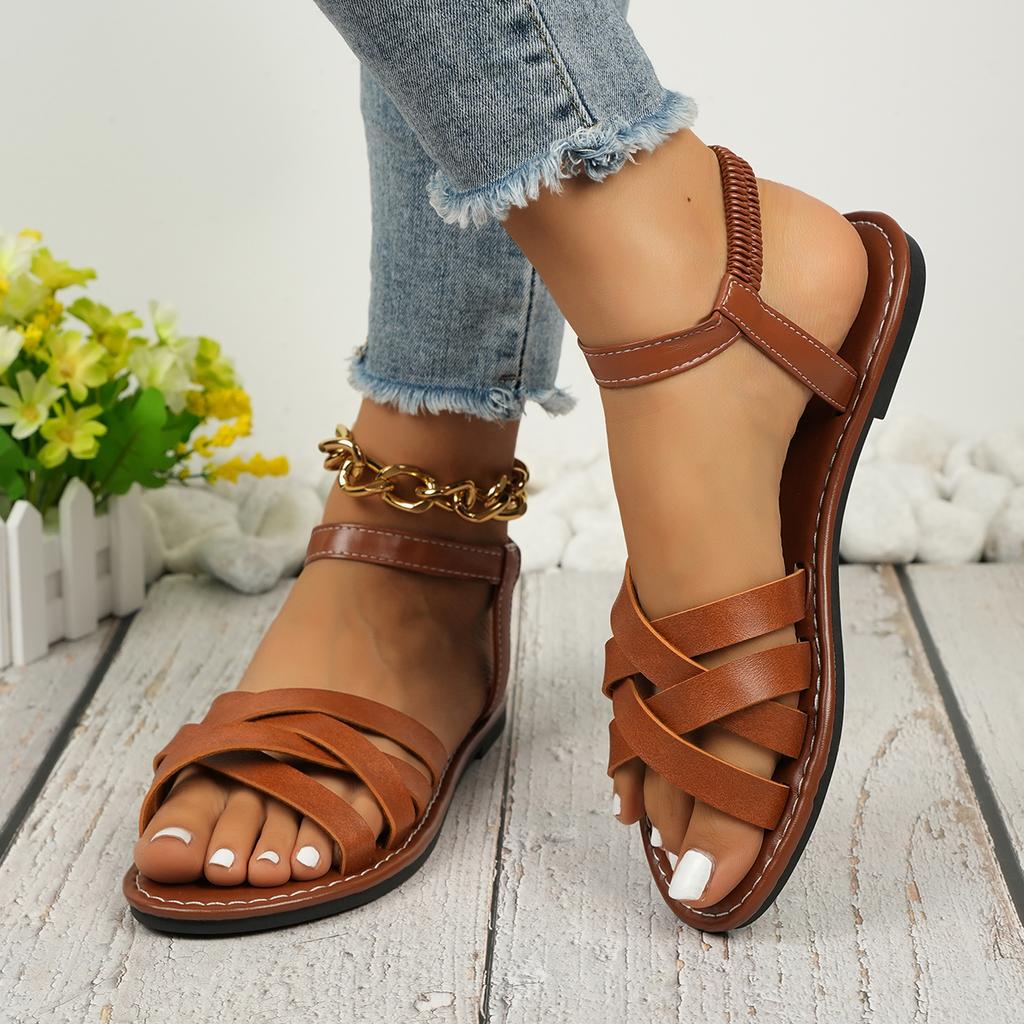 Women Flat Sandals 2025 Summer Hot Women Sandals Bottom Roman Strap Sandals with Non Slip Rubber Soles Ladies Daily Women Shoes