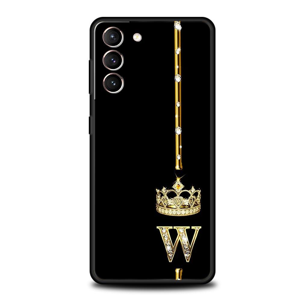 Diamantkrone Buchstaben Buchstaben Handyhülle Für Samsung Galaxy S24 S23 Ultra S22 S21 S20 FE 5G S10 S10E S9 Plus S8 Weiche Schwarze Hülle