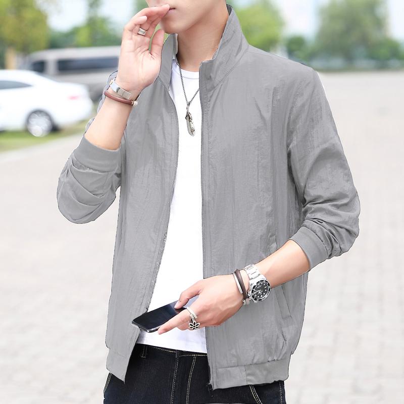 Spring Autumn Stand Collar Solid Loose Casual Zipper Coat Male Sunscreen All-match Cardigan Jacket Top Men