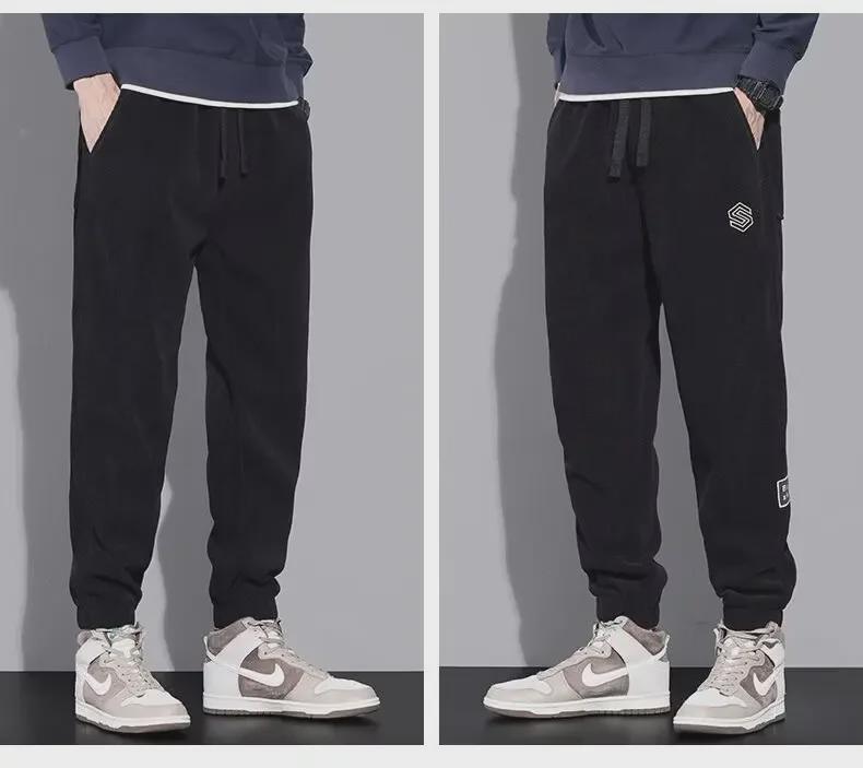 2023 Autumn/Winter Men's Plus Velvet Thick Casual Harem Sweatpants with Loose Cuffs