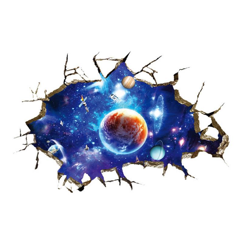 

3D Cosmic Space Planet Broken Wall Stickers for Bedroom Decals Home Decoration Mural Break Wallpaper
