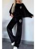 European & American Women's Gold Velvet Batwing Sleeve Top and Wide-Leg Pants Set for Autumn/Winter 2025