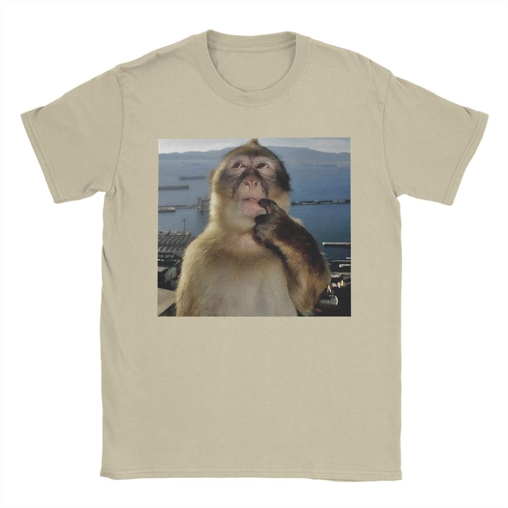 Funny Thinking Monkey Meme Tee Shirt for Unisex Women Graphic T Shirts Cotton Clothing