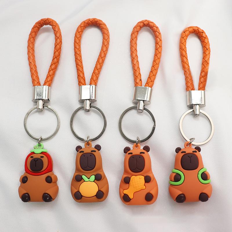 1PC Cartoon Capybara Plush Keychain Kawaii Backpack PVC Pendant Decoration Keyring Accessories Anime Lover Gifts