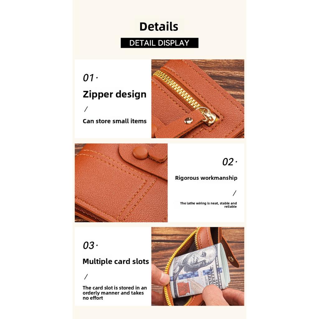 Ladies' Multi Zipper Pocket Wallet with Buckle Closure, Credit Card Slot, and ID Card Clip  Fashionable Daily Carrying Mini Wallet