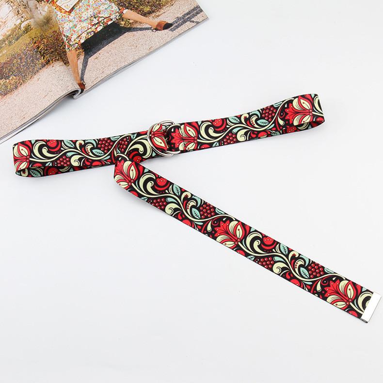 Fire Flame Embroidered Canvas Belt With Double Ring Closure For Fashionable Denim Outfits