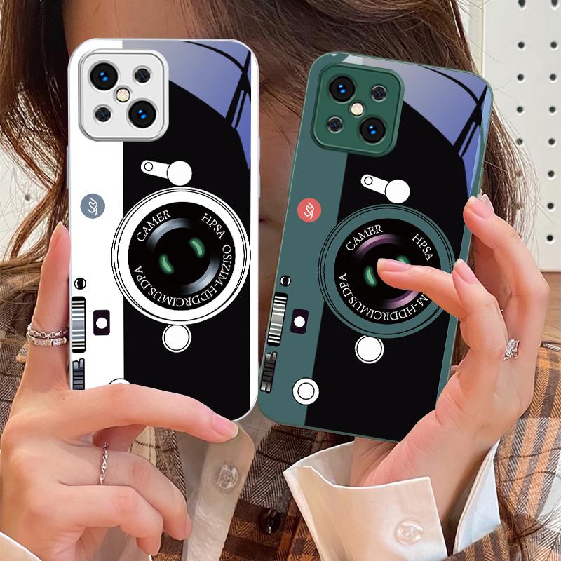 Dark Green Camera Pattern For Oppo Find X5 X8 Pro X2 Lite X7 Ultra F11 23 Reno4 Z 6 Pro A72 58 78 73 16 98 A54S Glass Phone Case