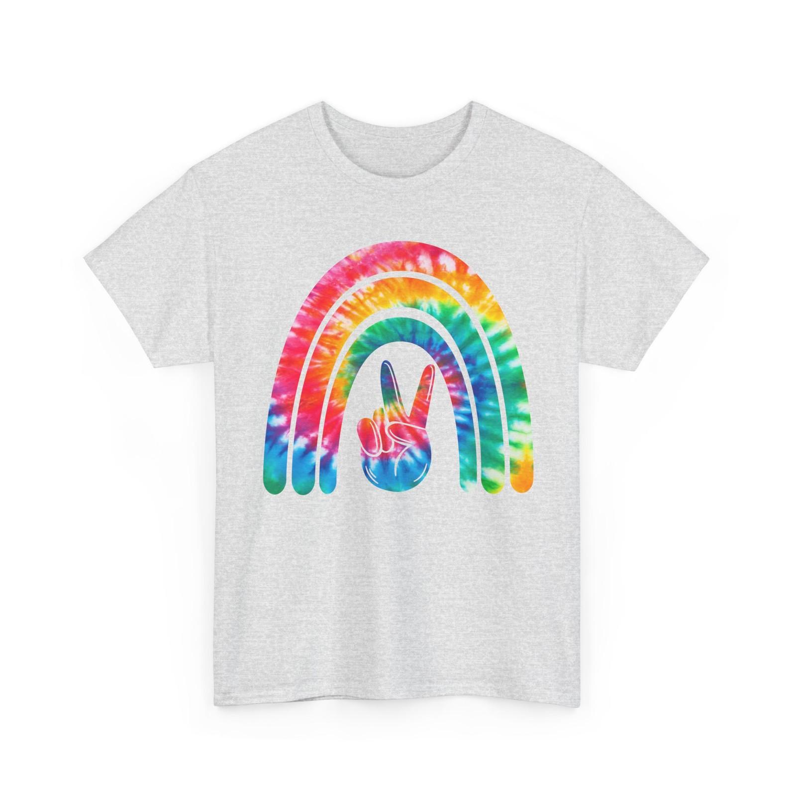 Peace Sign Rainbow Hand Shirt, Hippie Peace Sign Lovers Men Shirt L