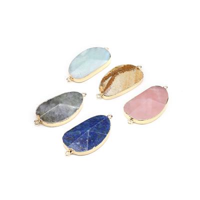 1Pc, Faceted Natural Stone Connectors, Boho Rose Quartz Lapis Lazuli Gems Pendant Connector for DIY Bracelet/Necklace, Jewelry Making, Unisex Crafts