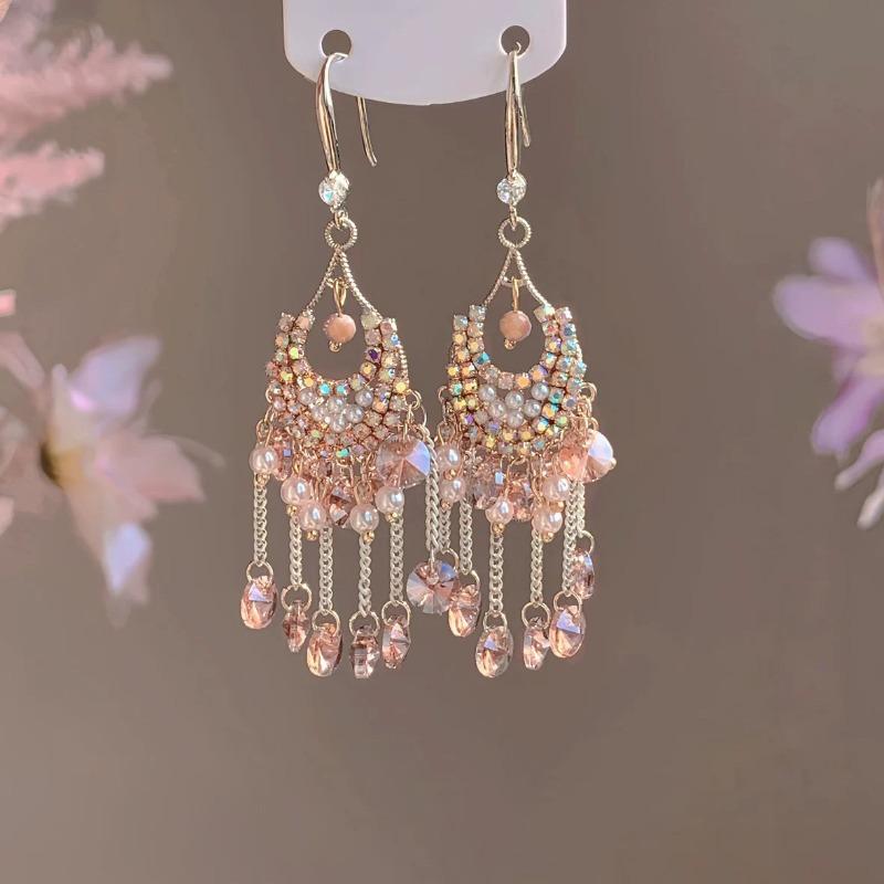 European and American Exaggerated Heavy-duty Crystal Tassel Earrings for Women, Elegant and Sophisticated Earrings, Trendy New Bestsellers