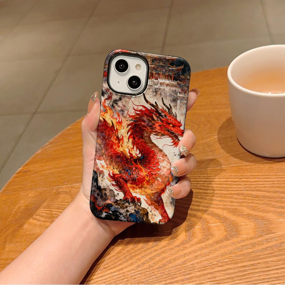 

Stylish Golden Dragon Kylin Printed 2 in 1 TPU+PC Phone Case for iPhone 16 15 14 Plus 13 12 11 Pro Max Mini XS Shockproof Cover iPhone X
