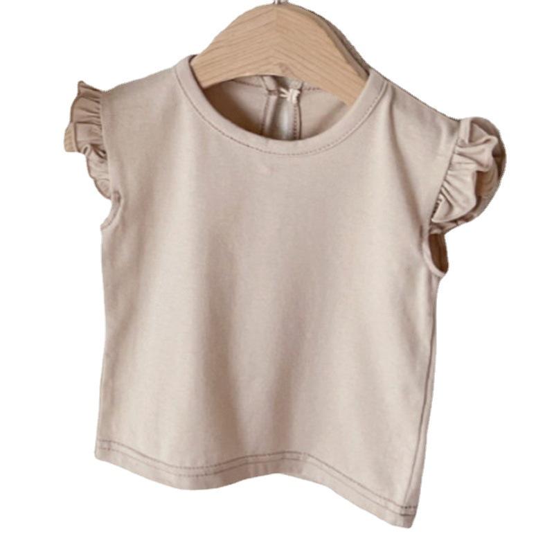 Korean Baby Girl Summer Cotton T-Shirt with Cute Ruffled Edges