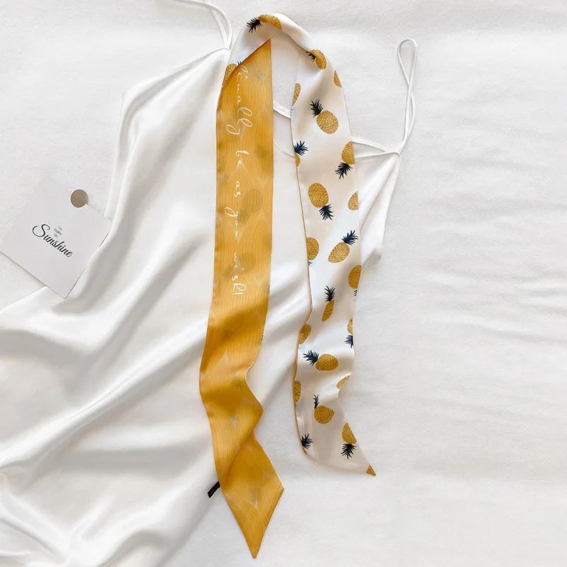 Long Skinny Hair Scarf For Women Fashion Fruit Print Kerchief Cute Headband Silk Satin Neck Scarfs 7*130cm Band Bag Scarves