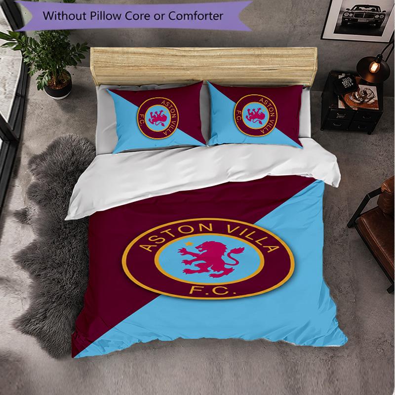 Set Biancheria da Letto Aston Villa Football 3 Pezzi Morbido Set Copripiumino con Federe Set Decorazione Camera da Letto per la Casa