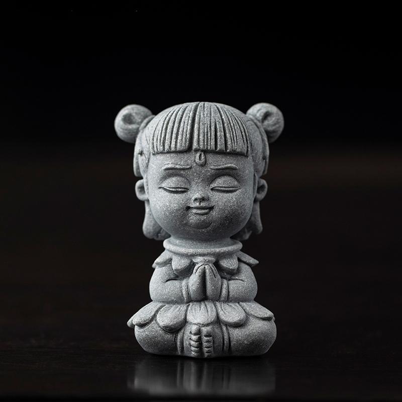 

Green sandstone Third Prince Nezha lotus sculptures figurines mythological figures Home Living Room Office figurine decoration