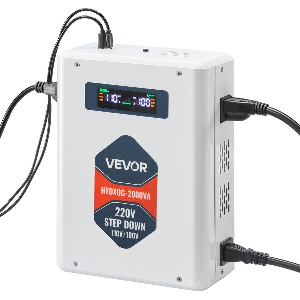 Step Down Voltage Converter, 2000VA, Heavy Duty Voltage Power Converter, 220V To 110V Power Transformer, with 2 US Outlets, USB Output, LCD Display,