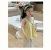 Summer Girls' Two-Piece Set: Spaghetti Strap Doll Shirt & Wide-Leg Pants, Available In Large and Small - 710608.