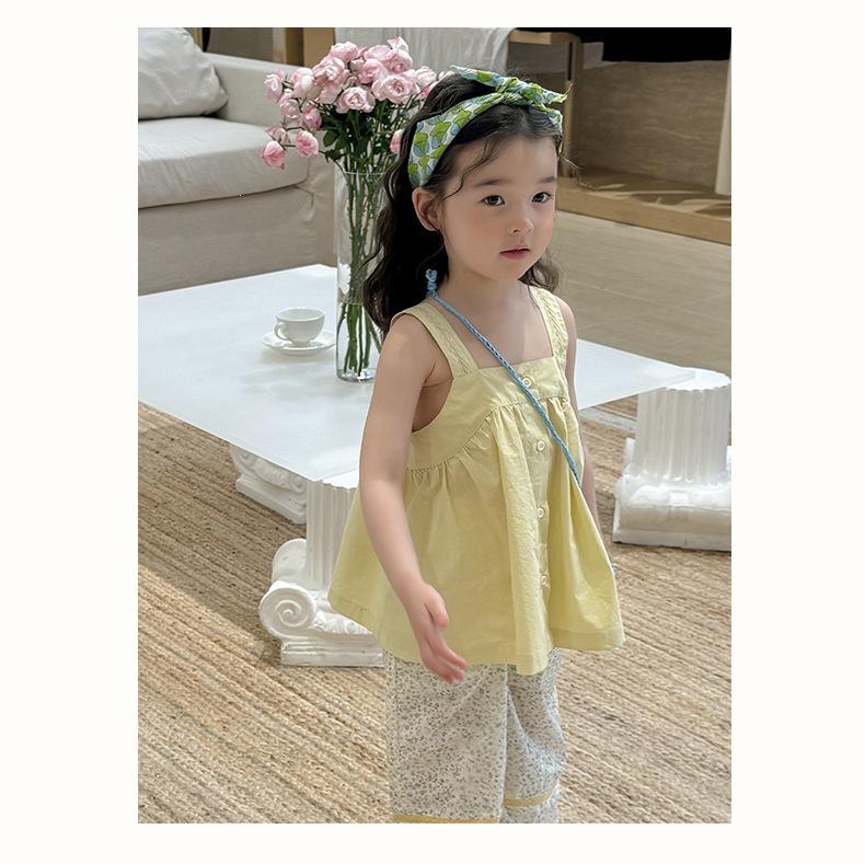 Summer Girls' Two-Piece Set: Spaghetti Strap Doll Shirt & Wide-Leg Pants, Available In Large and Small - 710608.