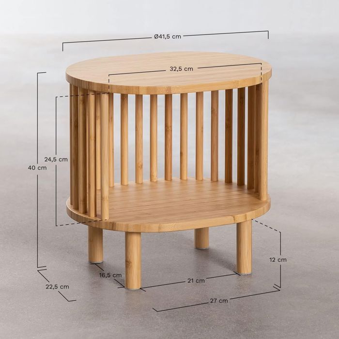 Tavolino rotondo - Divit RI83 - Bambù naturale - Ø41,5 x H40 cm - 2 ripiani