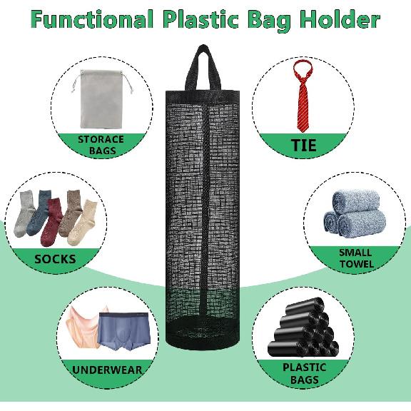 2 Pcs Plastic Bag Holder for Grocery Bags, Hanging Storage Bags Plastic Mesh Bags Dispenser Organizer Trash Bags Grocery Shopping Bag Holder for Home