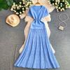 Temperament elegant daughter wind bead round neck dress women's high-end pleated knitted fishtail dress long dress