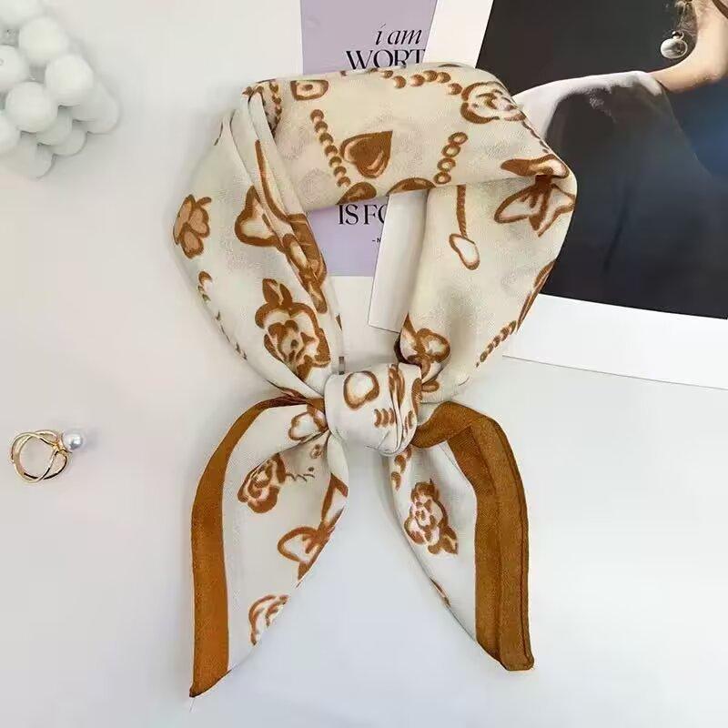 New French bow retro velvet herringbone pattern small square scarf temperament silk scarf versatile neck protection scarf scarf women
