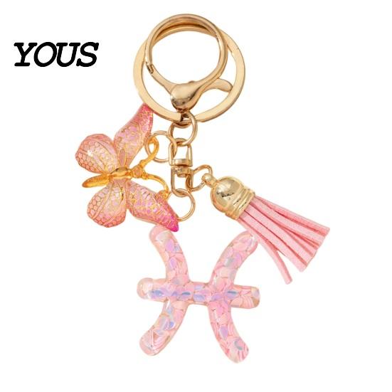 Lightweight Keychain Pendant, The Zodiac Charm with Butterfly Durable Tassel, Metal Keyring for Handbag Backpack Bag Pendant Small