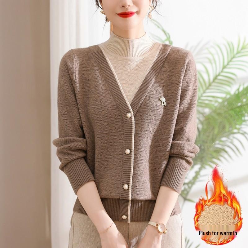 Autumn Stylish Knit Sweater for Middle-aged Moms - Two-Piece Design for 40-50s Women