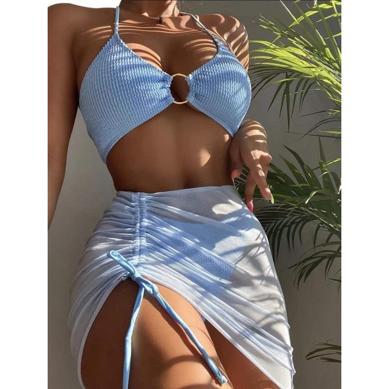Swimsuit Women's Multi-colored Sexy Skirt Neck Three-piece Swimsuit Bikini