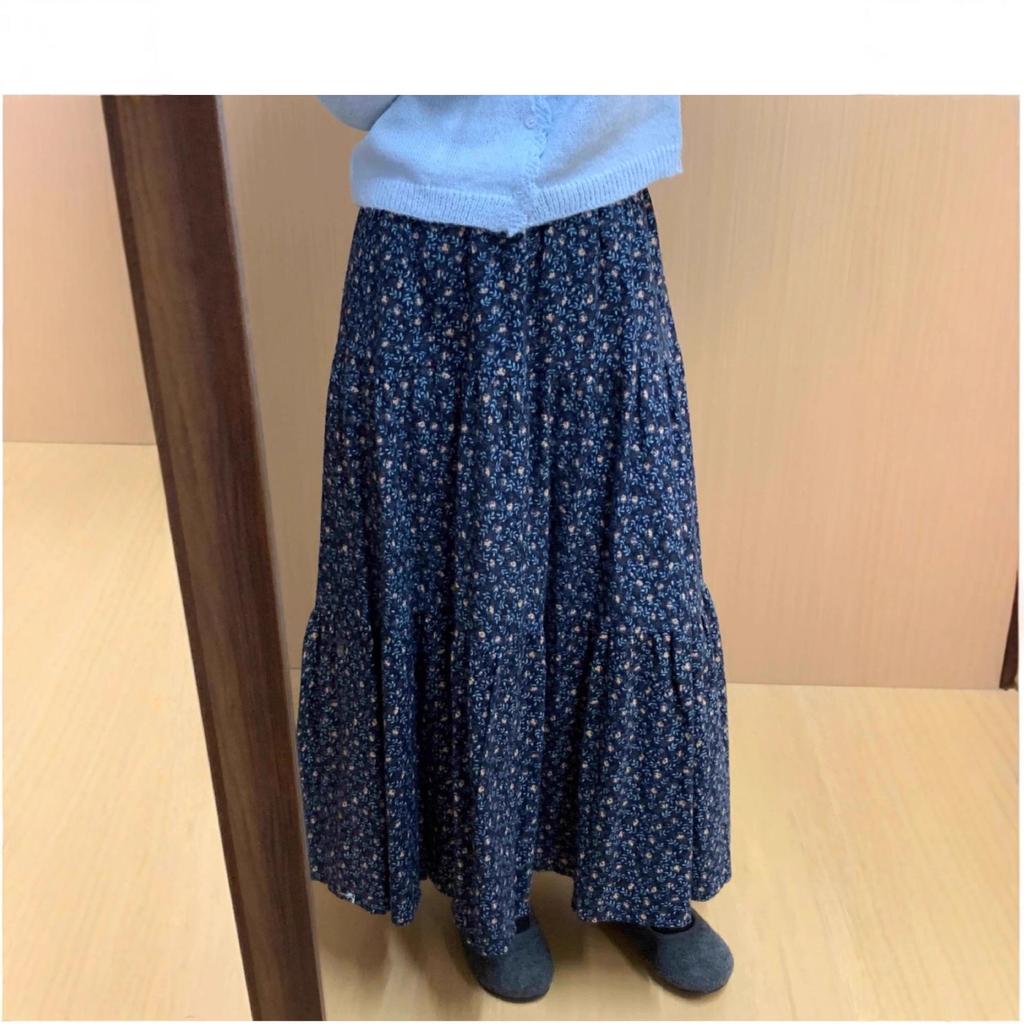 Women's Autumn 2025 Elastic Waist Floral Print Midi Skirt - Soft, Loose, Versatile Over-the-Knee Skirt