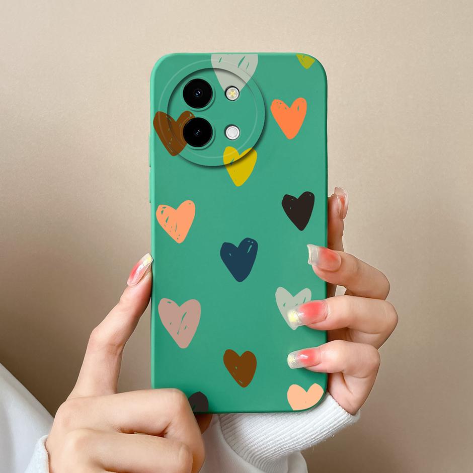 For Vivo Y38 5G Cases Love Heart Flowers Liquid Silicone TPU Shockproof Cover For VivoY200i VivoT3x Prevalent Coque Funda Shell