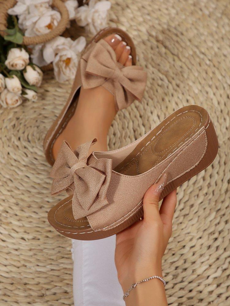 Large Size Slippers Summer New Casual Retro Bow Light Casual Cool Slippers Women