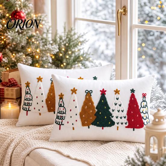 Seasonal Home Soft Furnishing Colorful Trees Christmas Pillowcase, Festive Throw Pillow Case with Zipper, Living Room Ornament Decorative Cushion for