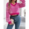 Lässiger Pullover mit gestreiften Laternenärmeln für Damen im Herbst und Winter