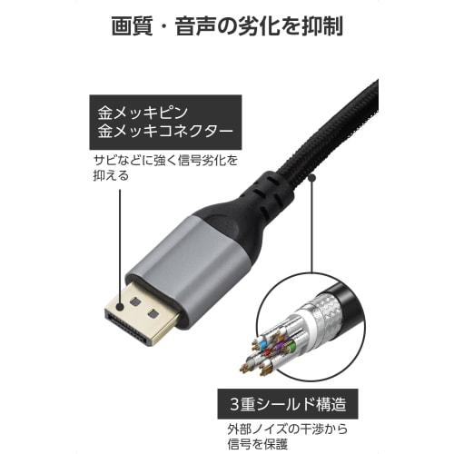 ELECOM Displayport Cable 1.2 Standard 2m 4K@60Hz DP to DP Nylon Mesh Heavy Duty Transmits Audio Signals 21.6Gbps High Speed ??Computer/Display/Project