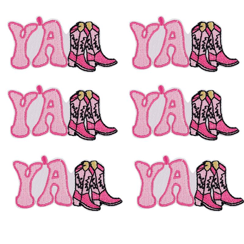 10PCS/lots Pink Western Cowboy Embroidered DIY Iron On Patches For Hats Jackets Jeans Sew Badges Pink Cartoon Embroidery Patch