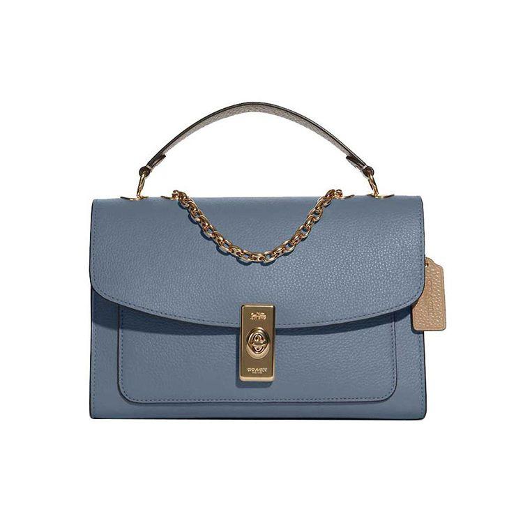 Coach Women's Blue Lane 26 Studded Chain Pebble Leather Crossbody Shoulder Bag Medium Bags C8594-Imtuz