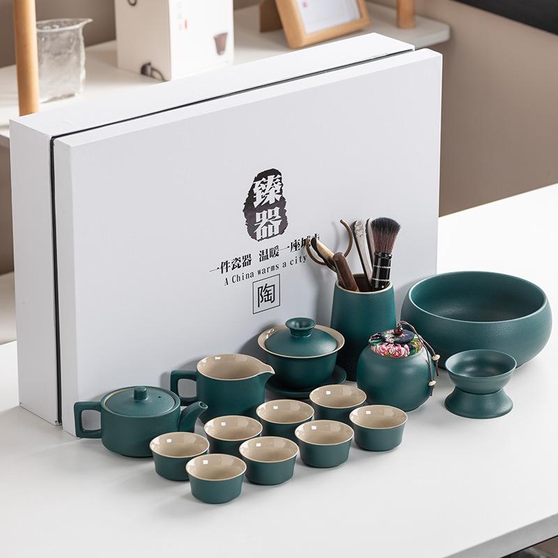 Black Pottery Kung Fu Tea Set Cover Bowl Teapot Tea Cup Tea Set Accessories Complete Tea Tray Business Gifts High-end Gift Box