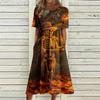Women's Casual Round Neck Dress with Pockets Halloween Print for Party and Everyday Wear