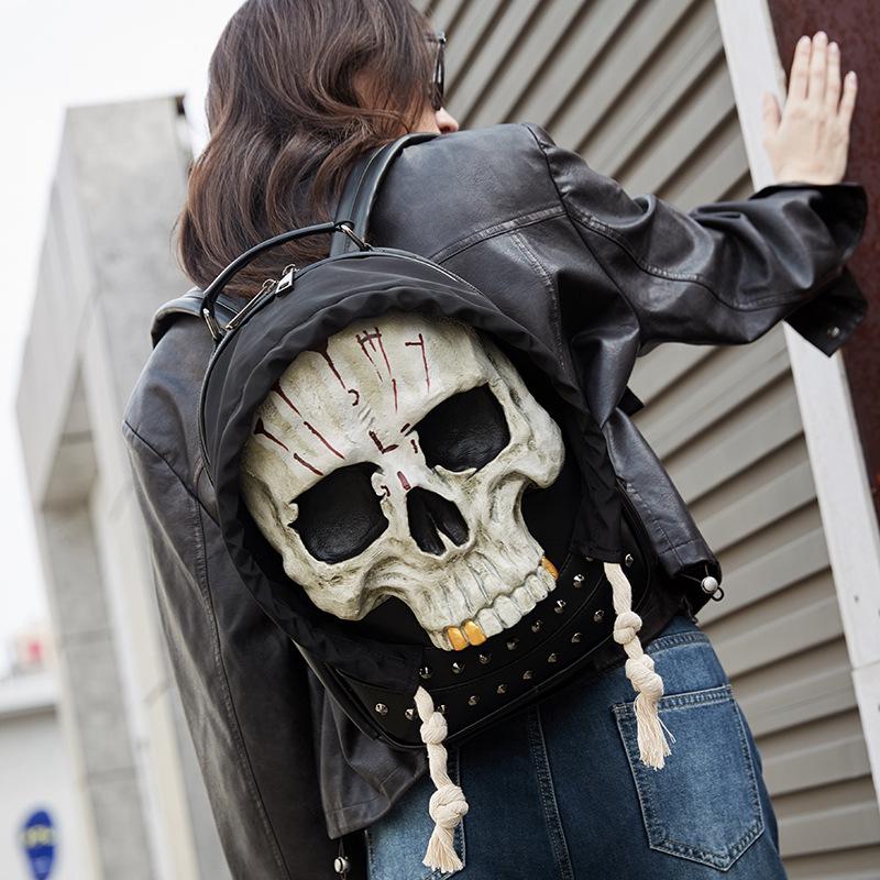 Zaino Rivettato Teschio 3D per Uomo e Donna - Borsa a Spalla Doppia per Halloween