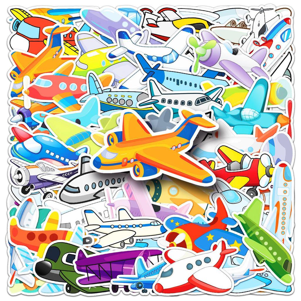 51pcs Waterproof Cartoon Airplane & Vehicle Stickers for Journals and Thermos Cups