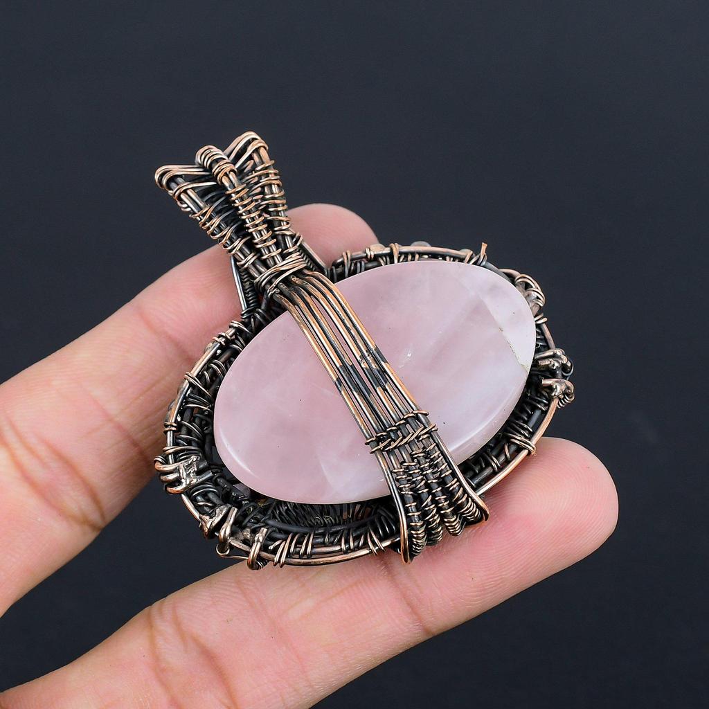 Rose Quartz Jewelry, 999 Copper Wire Wrapped Pendant Handmade Gemstone Jewelry, Gifts For Wife Brand New Pendant