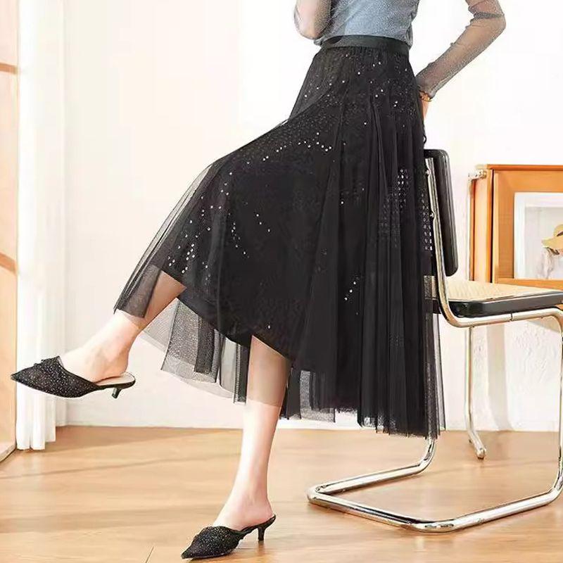 

Purple Female Summer Seaside Holiday Drape Mesh Skirt Black Sequin All yards