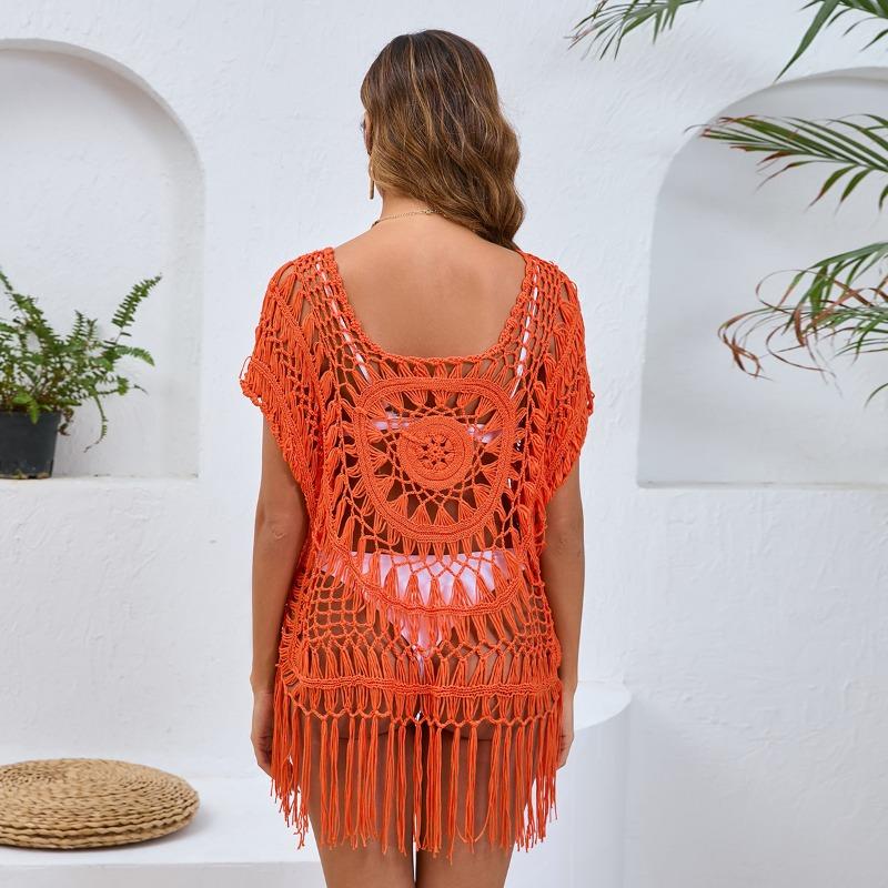 Women Crochet Hollow Tassel Beach Cover Up Sexy Swimsuit Cover