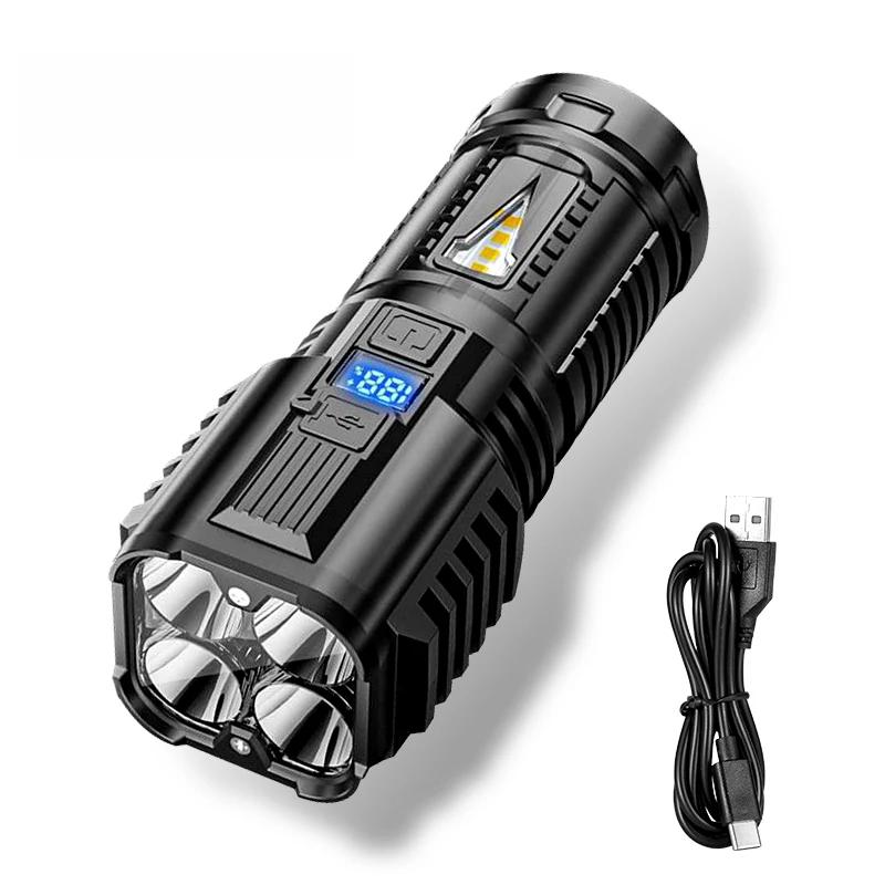 

Яркий светодиодный фонарик USB-аккумуляторная лампа COB Lights Power Display Водонепроницаемый фонарик Супер яркий прожектор Легкие фонарики 4LED