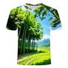 2024 Summer New 3D Printed Short Sleeved Personalized Creative Trend Bamboo Forest Series Men's and Women's Round Neck T-shirt